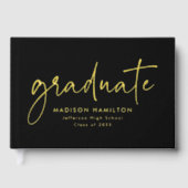 Modern handgeschreven script zwart foto Afstuderen Gastenboek (Voorkant)