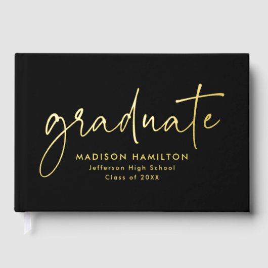 Modern handgeschreven script zwart foto Afstuderen Gastenboek (Voorkant)
