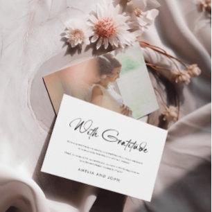 Modern handgeschreven script zwart wit foto bedankkaart