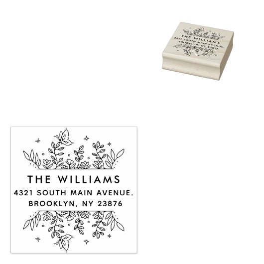 Modern Handgetekend Bladeren Frame Retouradres Rubberstempel (Gestempeld)