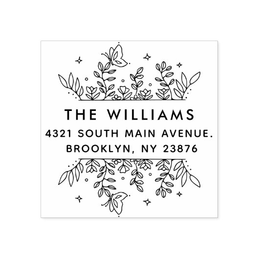 Modern Handgetekend Bladeren Frame Retouradres Rubberstempel (Afrduk)