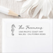 Modern Handgetekend Seahorse. Retouradres Etiket (Insitu)