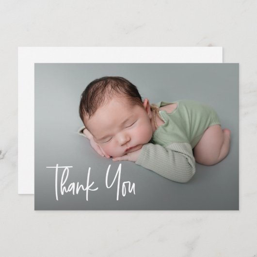 Modern Handlettering Custom foto Baby shower Bedankkaart (Voorkant / Achterkant)