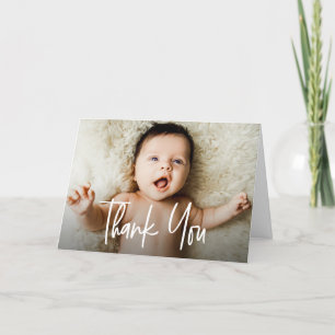 Modern Handlettering script Horizontale Baby Foto Bedankkaart