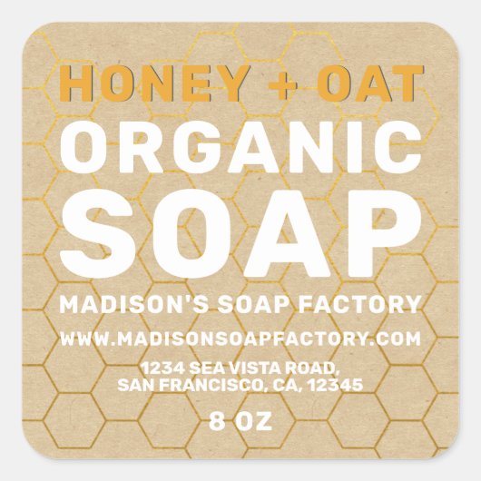 Modern Handmade Honey Oat Soap Vierkante Sticker (Voorkant)