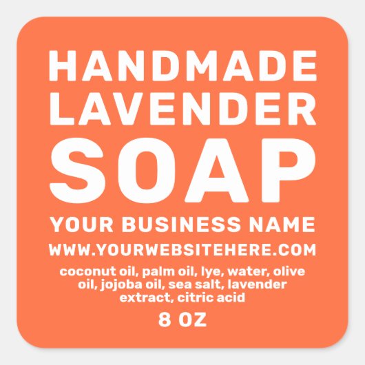 Modern Handmade Lavender Soap Oranje Vierkante Sticker (Voorkant)