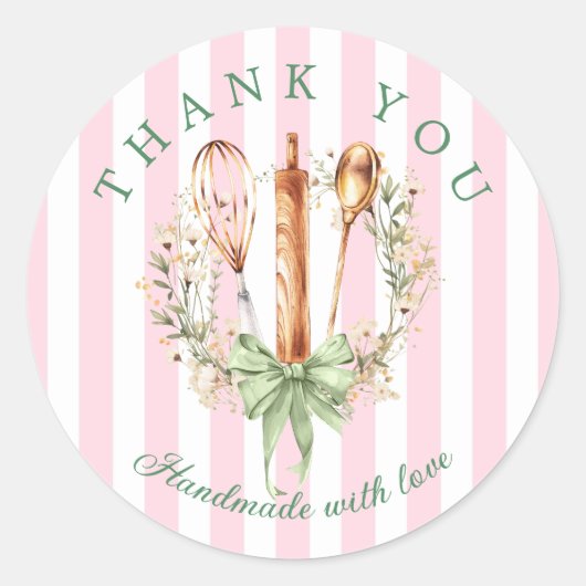Modern Handmade With Love Bakery Utensils Ronde Sticker (Voorkant)