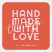 Modern handmade with love thank you vierkante sticker (Voorkant)