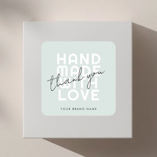 Modern handmade with love thank you vierkante sticker