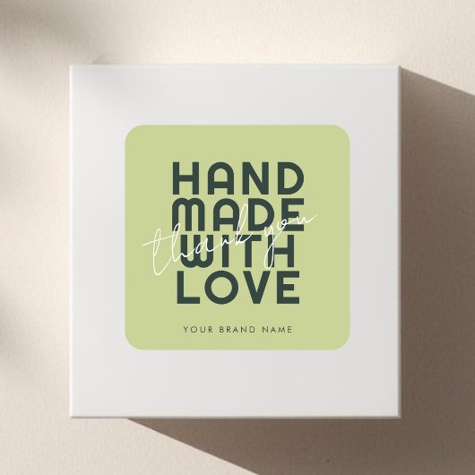 Modern handmade with love thank you vierkante sticker