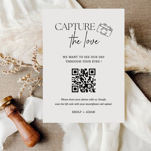 Modern handschrift Capture the Love QR-code Informatiekaartje