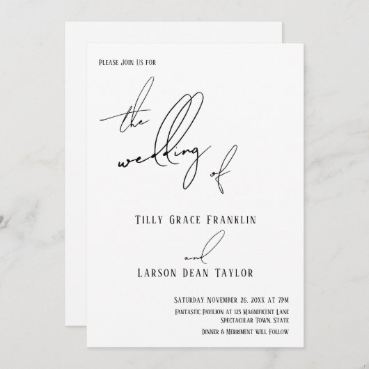 Modern Handschrift Eenvoudig "The Wedding of White Kaart (Voorkant / Achterkant)