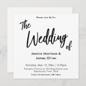 Modern handschrift eenvoudige witte bruiloft kaart (Voorkant / Achterkant)