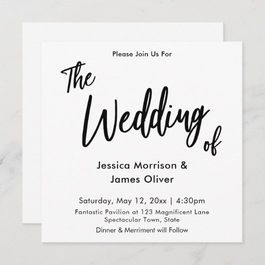 Modern handschrift eenvoudige witte bruiloft kaart (Voorkant / Achterkant)