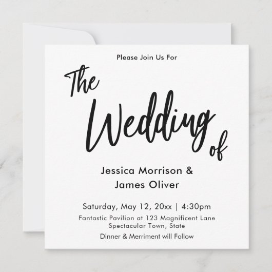 Modern handschrift eenvoudige witte bruiloft kaart (Voorkant)