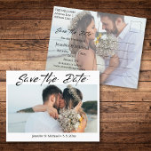 Modern handschrift paar foto opslaan van de datum aankondigingskaart