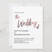 Modern Handschrift Roos Gold Wedding Invitation Kaart (Voorkant)