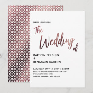 Modern Handschrift Roos Gold Wedding Invitation Kaart