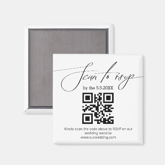modern handschrift rsvp qr code bruiloft magneet (Voorkant / Achterkant)