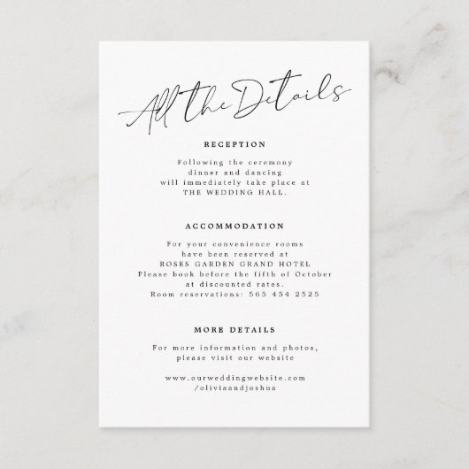 Modern handschrift script gast bruiloft details informatiekaartje (Voorkant)