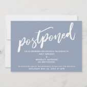 Modern Handschrift Uitgesteld Bruiloft Dusty Blue Kaart (Voorkant)