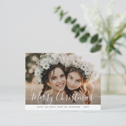 Modern handschrift vrolijk kerstfeest briefkaart (Staand voorkant)