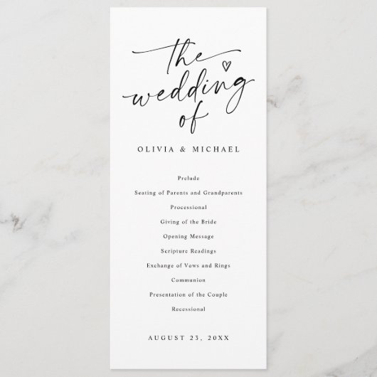 Modern Handwriting Black & White Wedding Ceremony Programma (Voorkant)