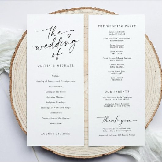 Modern Handwriting Black & White Wedding Ceremony Programma