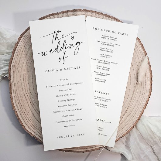 Modern Handwriting Black & White Wedding Ceremony Programma
