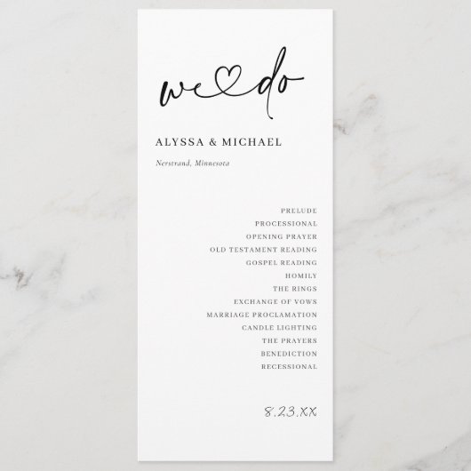 Modern Handwriting Simple Heart We Do Wedding Programma (Voorkant)