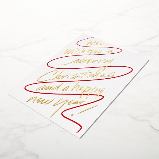 Modern Handwritten Red and Gold Script Design Folie Feestdagenkaart (Gedraaid)