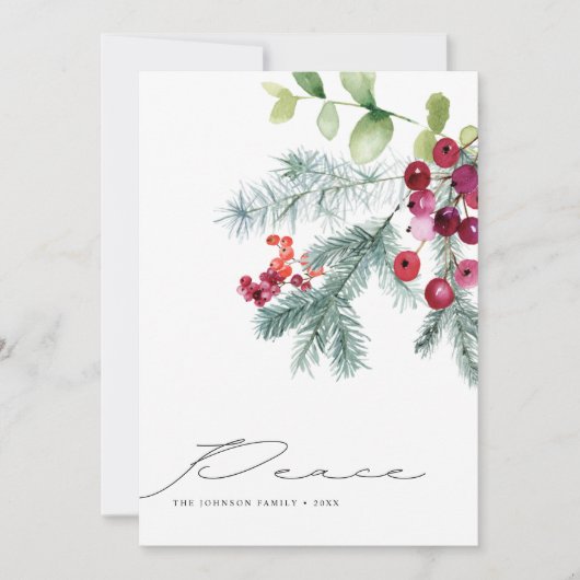 Modern Handwrity Winter Greenery Foto Feestdagenkaart (Voorkant)