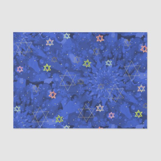 Modern Hanukkah Blue Gold Star van David Pattern Tissuepapier (Voorkant)