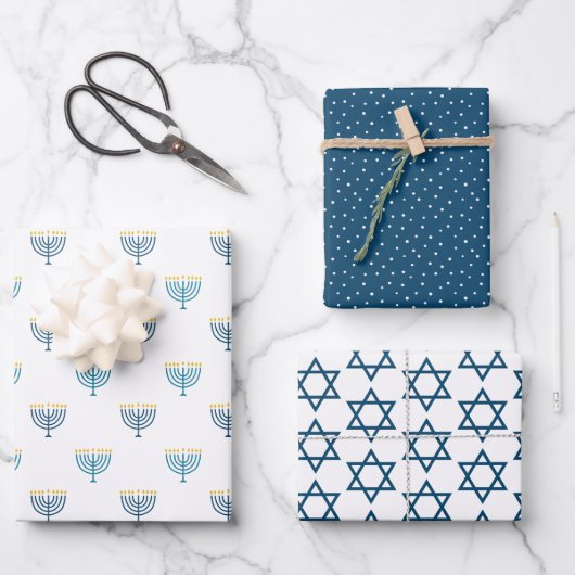 Modern Hanukkah-verpakkingspapier - marine Inpakpapier Vel (Voorkant)