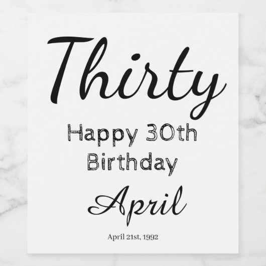 Modern Happy 30th Birthday Wine Bottle Label Wijn Etiket (Enkel label)