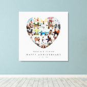 Modern Happy Anniversary Heart Puzzle Collage Canvas Afdruk (Insitu (Houten vloer))