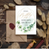 Modern Happy Birthday Party Eucalyptus Greenery Kaart