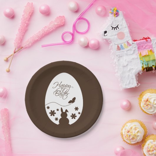 Modern Happy Easter Chocolate Brown Papieren Bordje (Feest)