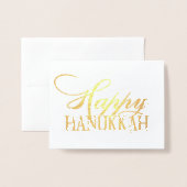 Modern Happy Hanukkah Elegant Gold Fancy script Folie Kaarten (Voorkant met envelop)