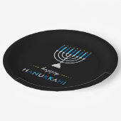 Modern Happy Hanukkah Silver Menorah over Black Papieren Bordje (Gekanteld)