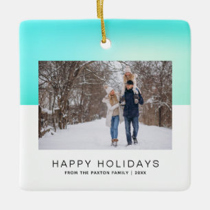 Modern Happy Holiday Two-Tone Aqua Blue Photo Keramisch Ornament