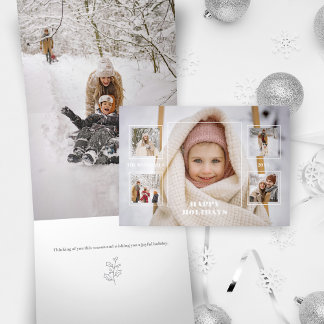 Modern Happy Holidays Thin Line Border 5-Photo Drieluik Wenskaart