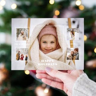 Modern Happy Holidays Thin Line Border 5-Photo Feestdagenkaart