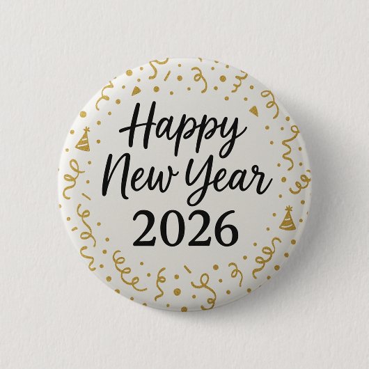 Modern Happy New year 2026 Gold Confetti  Ronde Button 5,7 Cm (Voorkant)