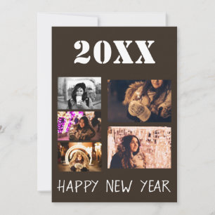 Modern Happy New Year Greetings 5 Photo Collage Feestdagenkaart
