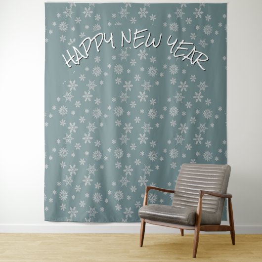 Modern HAPPY NEW YEAR Snowflake Wandkleed (In situ)