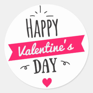 Modern HAPPY VALENTINE'S DAY Roze Wit Hart Ronde Sticker
