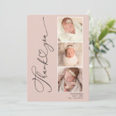Modern hart drie foto Baby dank u kaart (Staand voorkant)