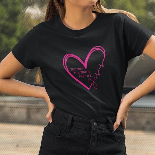 Modern Hart Roze Jezus De Weg De Waarheid Het Leve T-shirt
