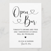 Modern Hart Script Open Bar Huwelijksbord Kaart (Voorkant)